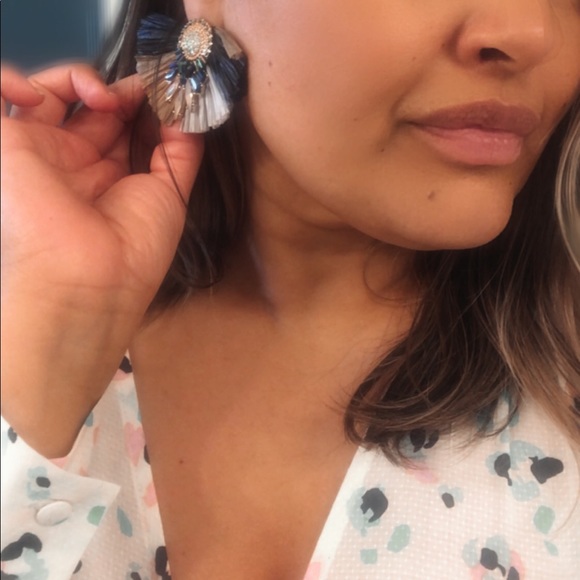 Fan Earrings w Jewel Cluster Center - Picture 2 of 2